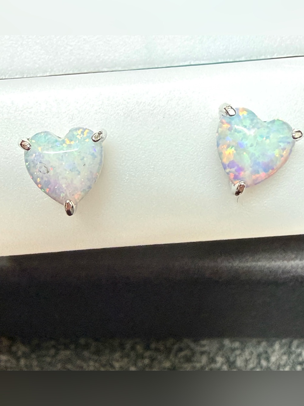 Heart Opal Stud Earrings in White Opalescent - 925 Sterling Silver *NWT